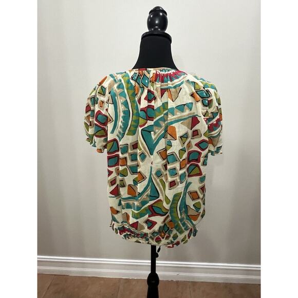 Nine West Short Sleeve Womens Top Large Beige Multicolor Geometric Career - Picture 8 of 10